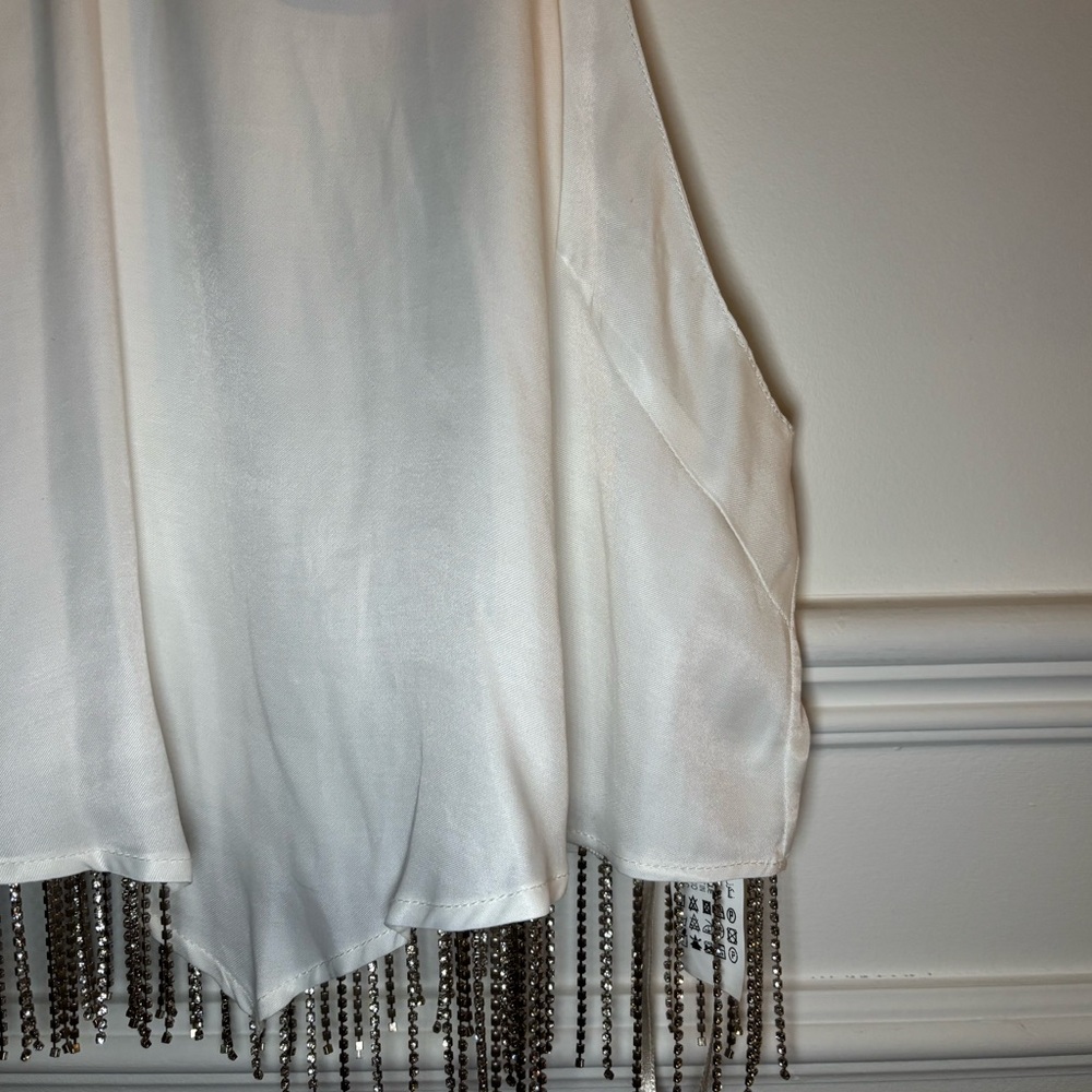 Zara White Sleeveless Top with Silver Fringe